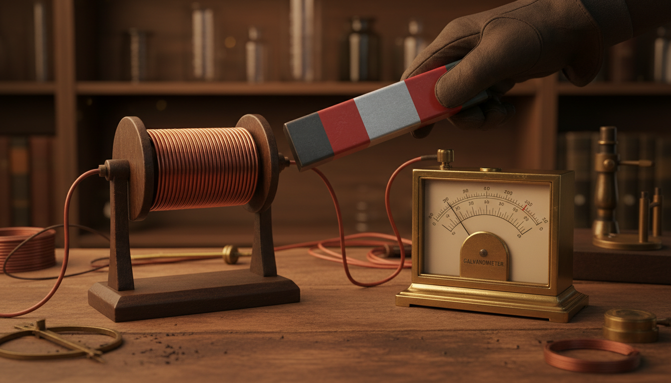 Bar magnet, coil and galvanometer