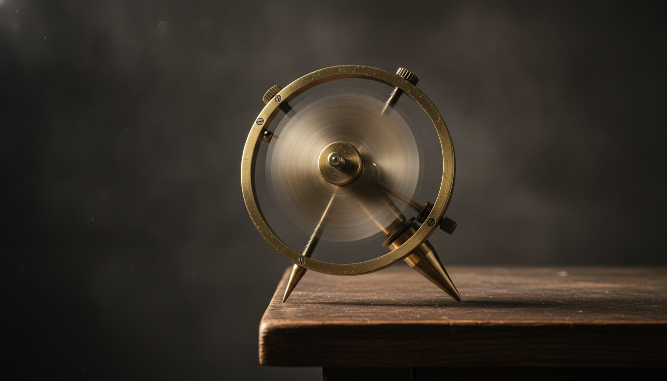 Brass gyroscope balanced on a pedestal